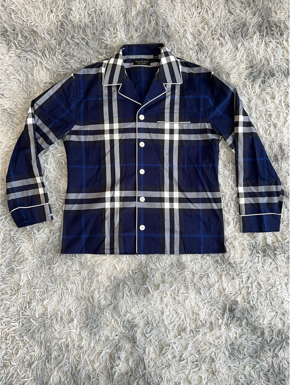 Burberry London Navy Blue Plaid Button-Up Shirt Size M